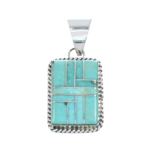 Turquoise Inlay Navajo Authentic Sterling Silver Pendant X10650