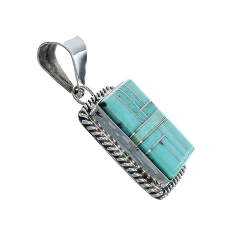 Turquoise Inlay Navajo Authentic Sterling Silver Pendant X10650