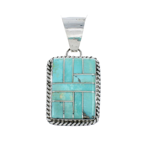 Turquoise Inlay Navajo Authentic Sterling Silver Pendant X10652