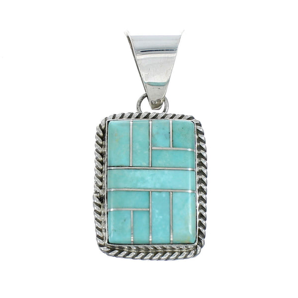 Authentic Navajo Turquoise Inlay Sterling Silver Pendant X10653