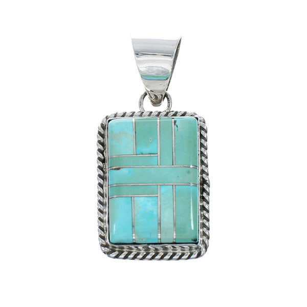 Authentic Navajo Turquoise Inlay Sterling Silver Pendant X10654