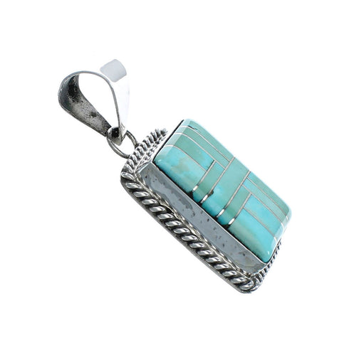 Authentic Navajo Turquoise Inlay Sterling Silver Pendant X10654