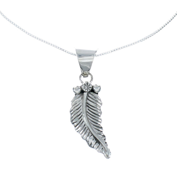 Navajo Sterling Silver Leaf Pendant 16" Box Italian Chain Necklace Set X10678