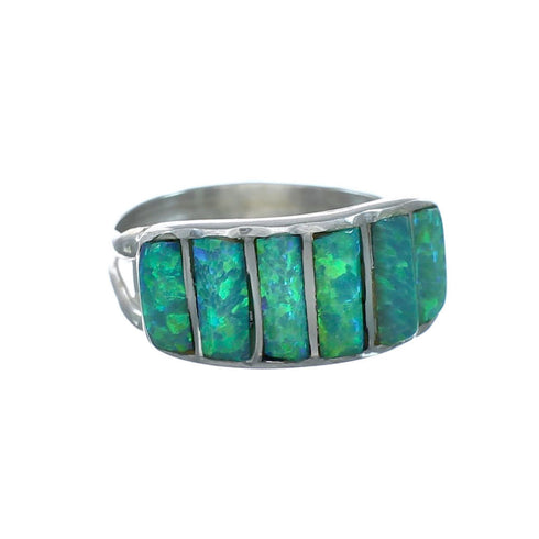 Green Opal Sterling Silver Zuni Ring Size 5-3/4 X10597