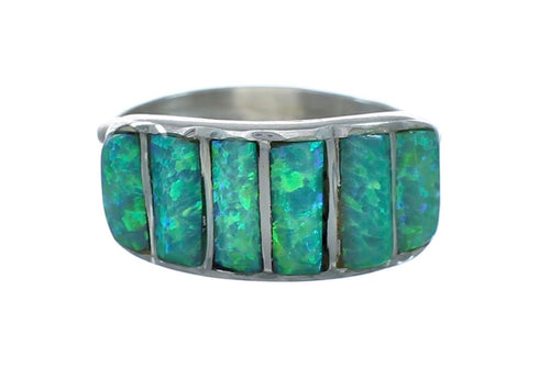Green Opal Sterling Silver Zuni Ring Size 5-3/4 X10597