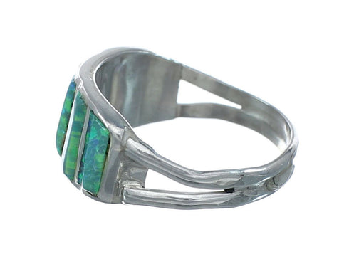 Green Opal Sterling Silver Zuni Ring Size 5-3/4 X10597