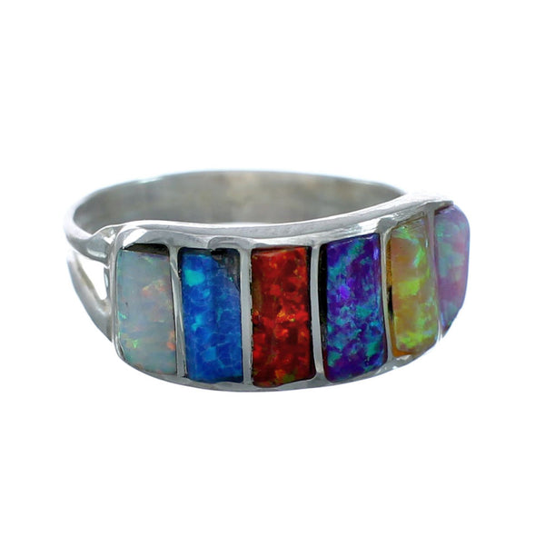 Authentic Zuni Multicolor Opal Sterling Silver Ring Size 6-1/4 X10605