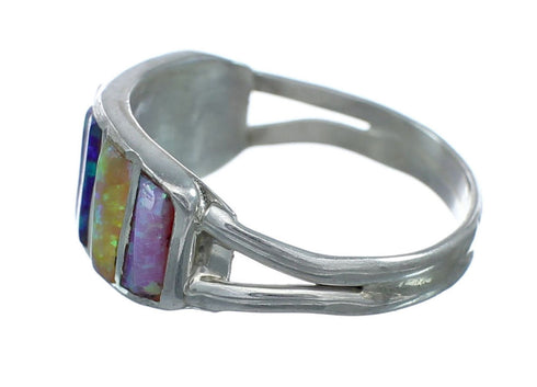 Authentic Zuni Multicolor Opal Sterling Silver Ring Size 6-1/4 X10605