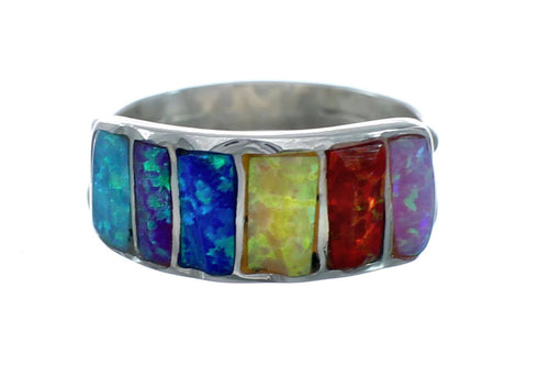 Multicolor Opal Sterling Silver Zuni Ring Size 5-3/4 X10602