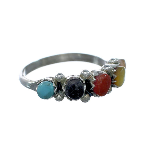 Genuine Sterling Silver Zuni Multicolor Ring Size 4-3/4 X10618