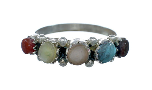 Native American Sterling Silver Zuni Multicolor Ring Size 6-1/4 X10620