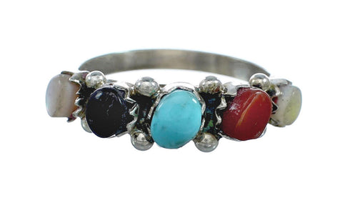 Native American Sterling Silver Zuni Multicolor Ring Size 5 X10621