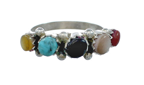Native American Sterling Silver Zuni Multicolor Ring Size 4-3/4 X10622