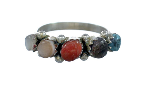 Native American Sterling Silver Zuni Multicolor Ring Size 4-3/4 X10623