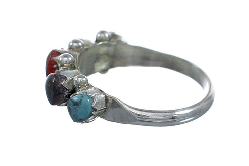 Native American Sterling Silver Zuni Multicolor Ring Size 4-3/4 X10623