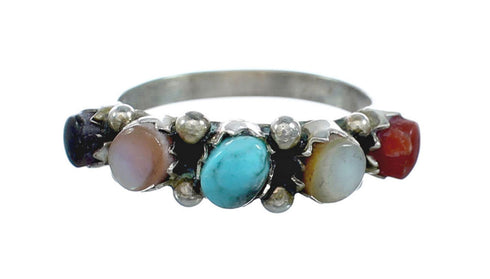 Native American Sterling Silver Zuni Multicolor Ring Size 4-3/4 X10624