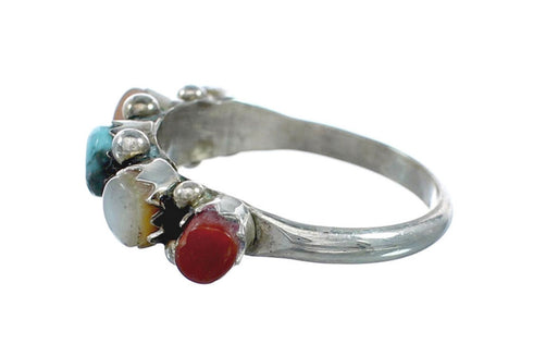 Native American Sterling Silver Zuni Multicolor Ring Size 4-3/4 X10624