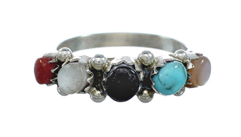 Native American Zuni Sterling Silver Multicolor Ring Size 4-3/4 X10625