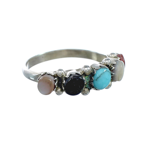 Native American Zuni Sterling Silver Multicolor Ring Size 5-1/4 X10626