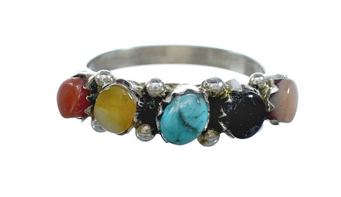 Native American Zuni Sterling Silver Multicolor Ring Size 5-1/4 X10627