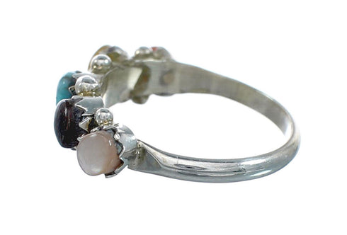 Native American Zuni Sterling Silver Multicolor Ring Size 5-1/4 X10627