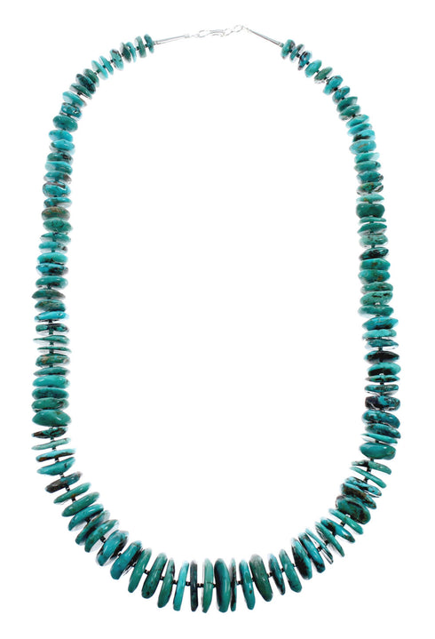 Native American Sterling Silver Turquoise Bead Necklace X10519