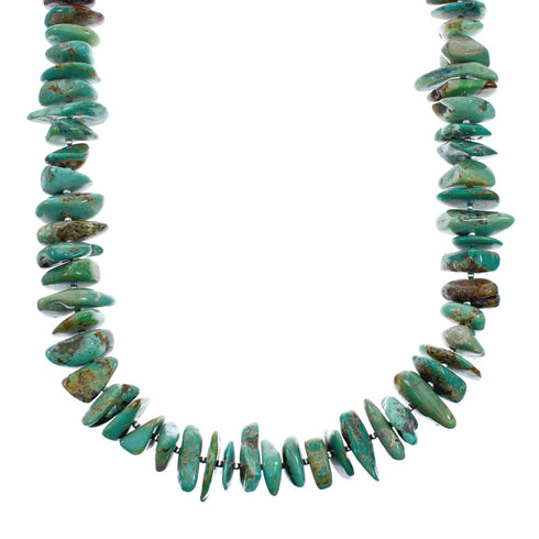 Navajo Sterling Silver And Kingman Turquoise Chunky Bead Necklace X10487