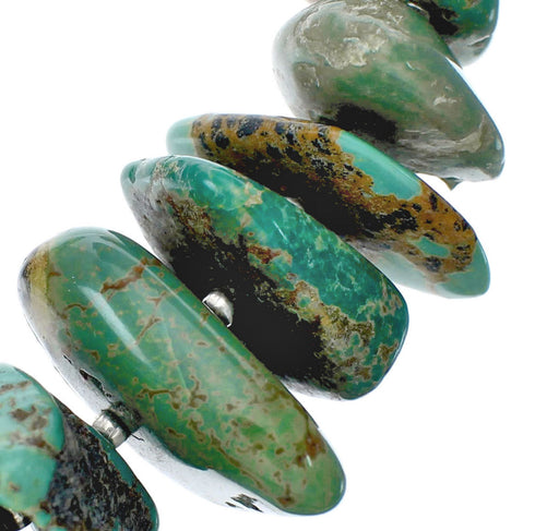 Navajo Sterling Silver And Kingman Turquoise Chunky Bead Necklace X10487