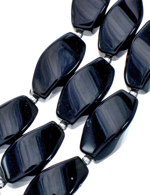 Native American 3 Strand Onyx Sterling Silver Bead Necklace X10488