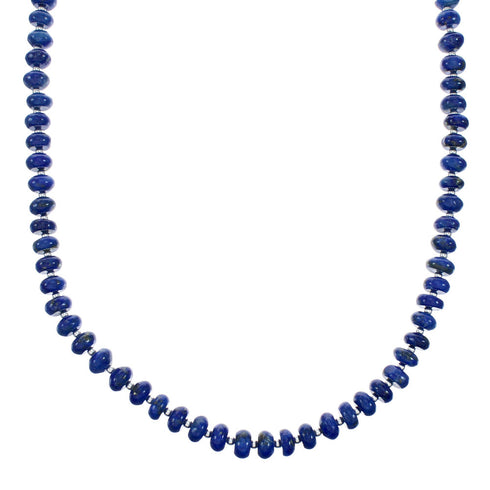 Navajo Authentic Sterling Silver Bead Lapis Necklace X10489