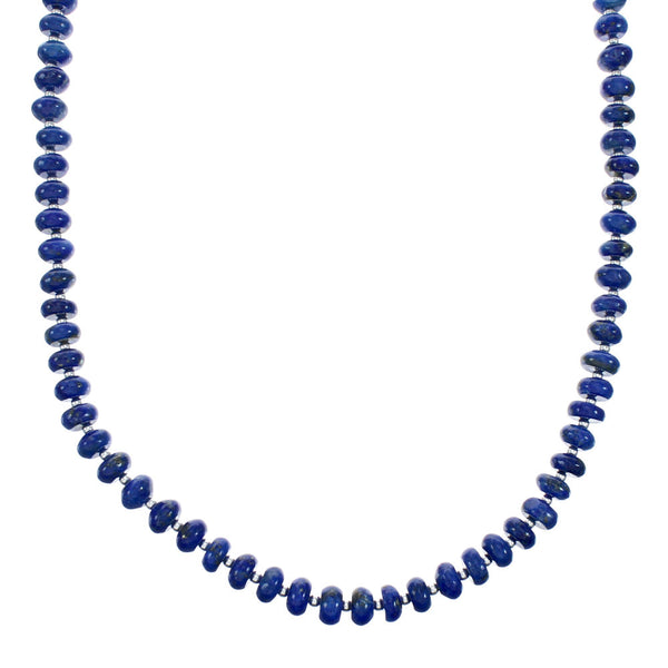 Navajo Authentic Sterling Silver Bead Lapis Necklace X10489