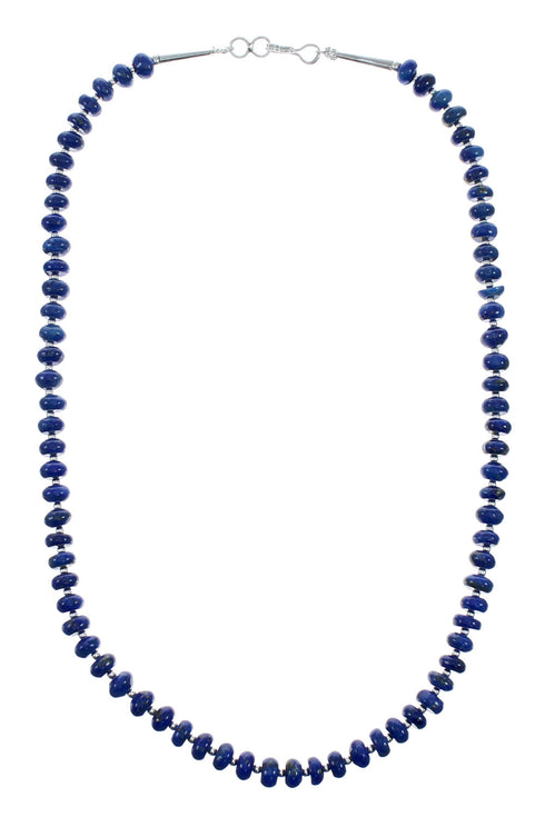 Navajo Authentic Sterling Silver Bead Lapis Necklace X10489