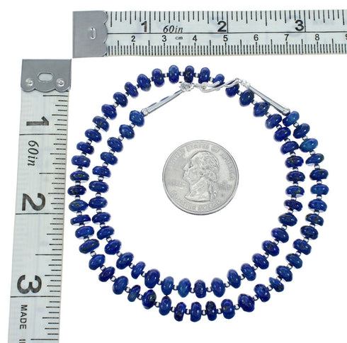 Navajo Authentic Sterling Silver Bead Lapis Necklace X10489