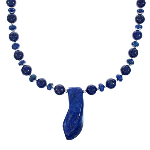 Native American Navajo Lapis Sterling Silver Bead Necklace X10492