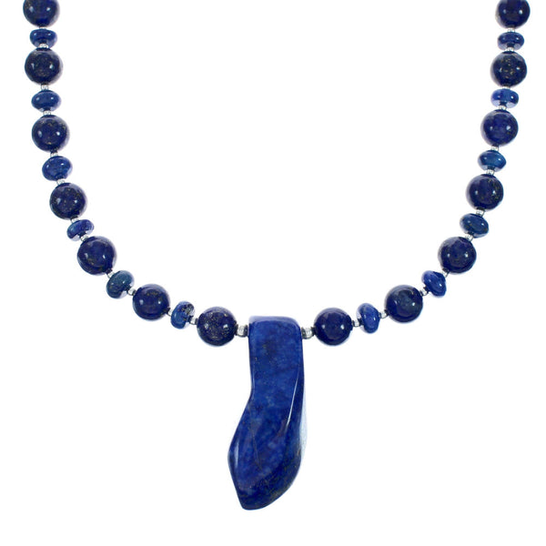 Native American Navajo Lapis Sterling Silver Bead Necklace X10492