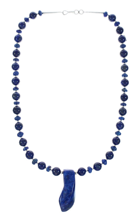 Native American Navajo Lapis Sterling Silver Bead Necklace X10492