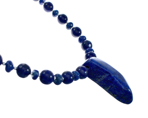 Native American Navajo Lapis Sterling Silver Bead Necklace X10492