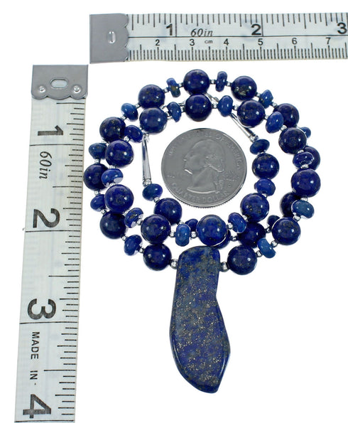Native American Navajo Lapis Sterling Silver Bead Necklace X10492