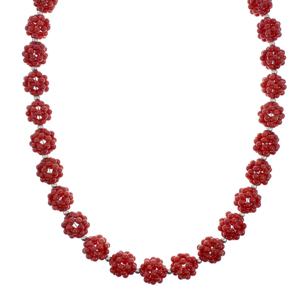 Southwest Genuine Coral Sterling Silver Bead Necklace X10540