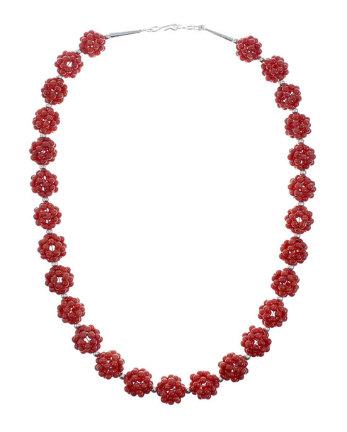 Southwest Genuine Coral Sterling Silver Bead Necklace X10540