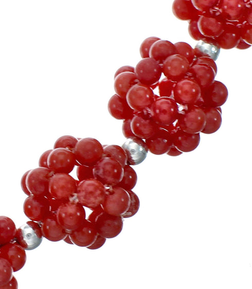 Southwest Genuine Coral Sterling Silver Bead Necklace X10540