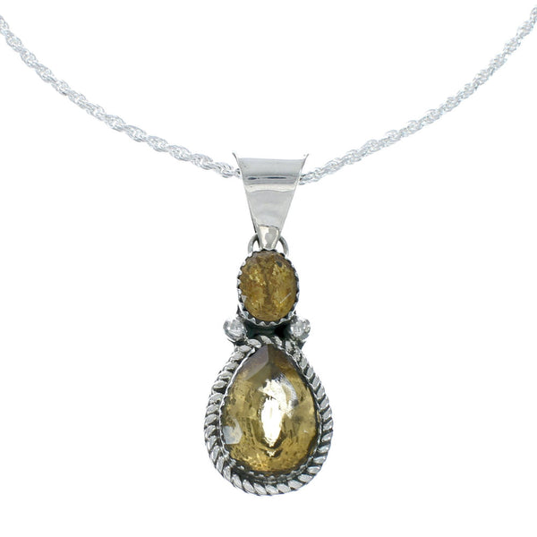 Navajo Sterling Silver Italian Rope Chain And Citrine Pendant Set X10548