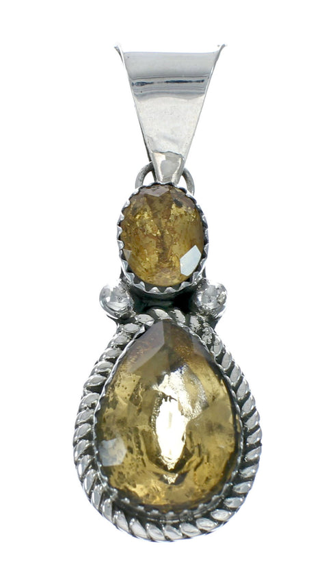 Navajo Sterling Silver Italian Rope Chain And Citrine Pendant Set X10548