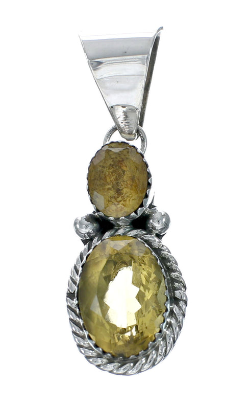 Navajo Sterling Silver Italian Rope Chain And Citrine Pendant Set X10549