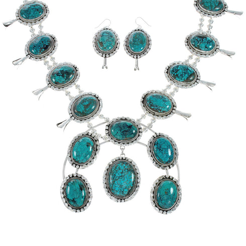 Turquoise Sterling Silver Navajo Naja Squash Blossom Necklace Set X10535