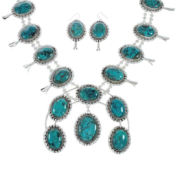 Turquoise Sterling Silver Navajo Naja Squash Blossom Necklace Set X10535
