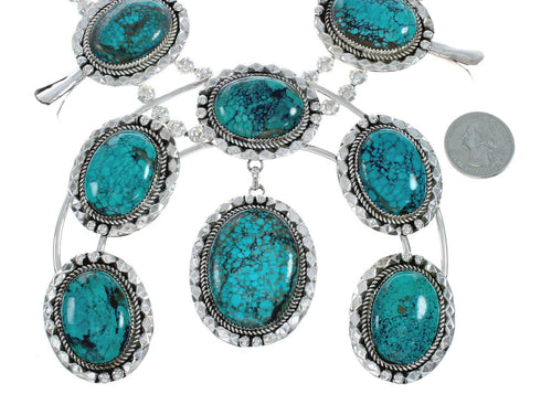 Turquoise Sterling Silver Navajo Naja Squash Blossom Necklace Set X10535