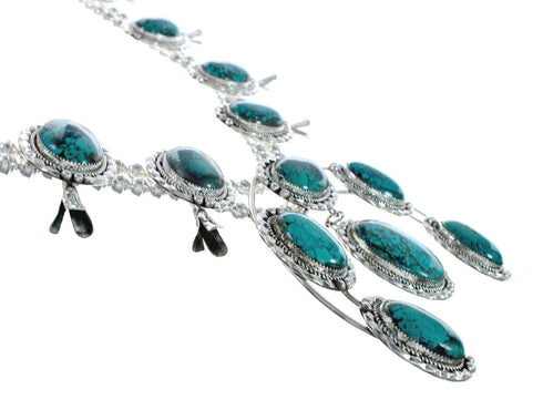 Turquoise Sterling Silver Navajo Naja Squash Blossom Necklace Set X10535
