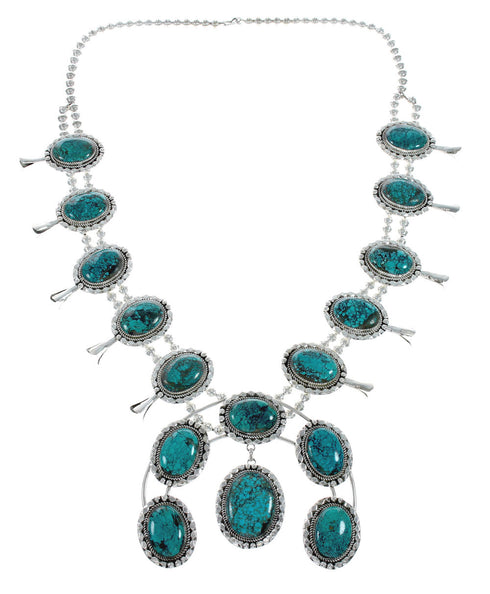 Turquoise Sterling Silver Navajo Naja Squash Blossom Necklace Set X10535