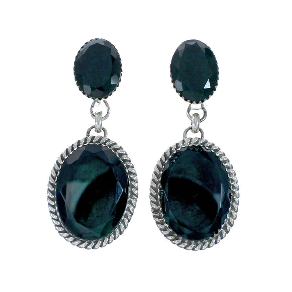 Navajo Emerald Sterling Silver Post Dangle Earrings X10558